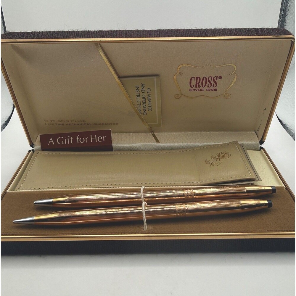 Vintage Cross 14K Gold Filled Pen Pencil Set Original Box Ladies “Rose” Engraved